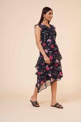 Women's Printed Georgette  Ruffle Party Evening  Dress 4