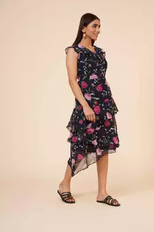 Women's Printed Georgette  Ruffle Party Evening  Dress
