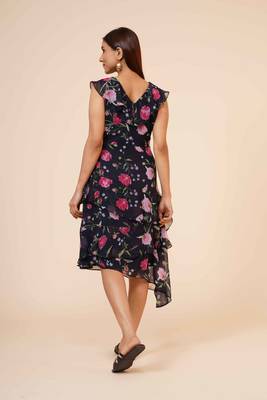 Women's Printed Georgette  Ruffle Party Evening  Dress 5