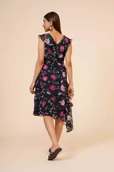 Women's Printed Georgette  Ruffle Party Evening  Dress