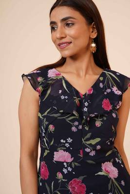 Women's Printed Georgette  Ruffle Party Evening  Dress 6