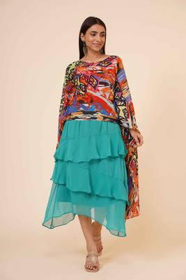 Women's Digital Printed Georgette Party Long Asymmetrical Kimono Sleeves Top with Inner 1