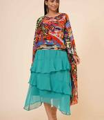 Women's Digital Printed Georgette Party Long Asymmetrical Kimono Sleeves Top with Inner