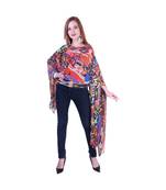 Women's Digital Printed Georgette Party Long Asymmetrical Kimono Sleeves Top with Inner
