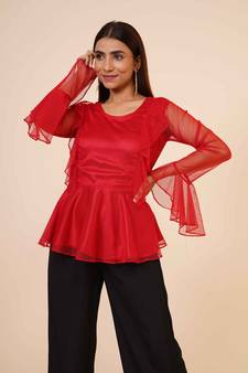 Women's Net Party Long Ruffle Sleeves Top