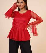 Women's Net Party Long Ruffle Sleeves Top