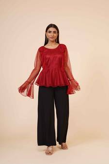 Women's Net Party Long Ruffle Sleeves Top