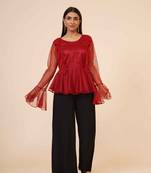 Women's Net Party Long Ruffle Sleeves Top