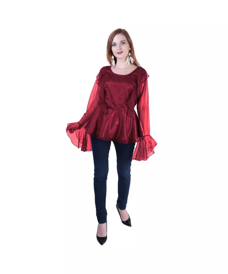 Women's Net Party Long Ruffle Sleeves Top
