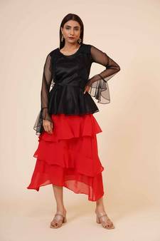 Women's Net Party Long Ruffle Sleeves Top
