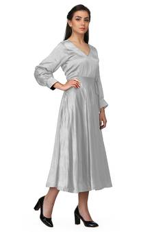 Women's Empire Line with Cuff Satin Wrap Dress Grey