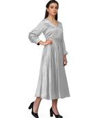Women's Empire Line with Cuff Satin Wrap Dress Grey