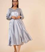 Women's Empire Line with Cuff Satin Wrap Dress Grey