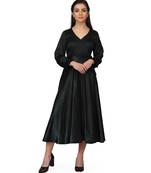 Women's Empire Line with Cuff Satin Wrap Dress Black