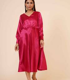 Women's Empire Line with Cuff Satin Wrap Dress Maroon