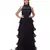 Women's Halter Neck Drape Net Party Evening Corset Gown in Black