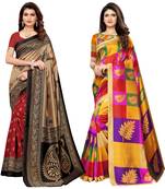 Multicolor printed poly silk saree with blouse