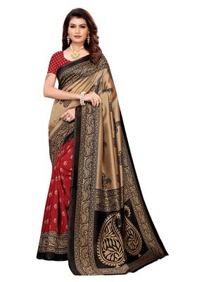 Multicolor printed poly silk saree with blouse 2