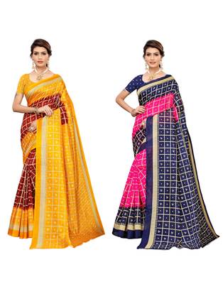 Multicolor printed poly silk saree with blouse 1