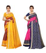 Multicolor printed poly silk saree with blouse