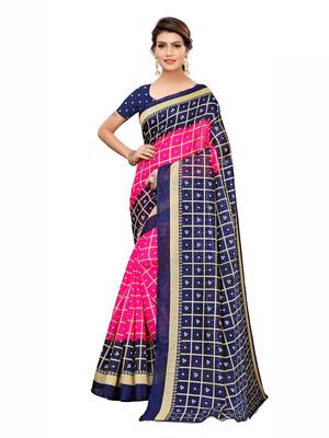 Multicolor printed poly silk saree with blouse 4