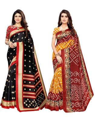 Multicolor printed poly silk saree with blouse 1