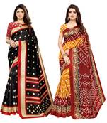 Multicolor printed poly silk saree with blouse