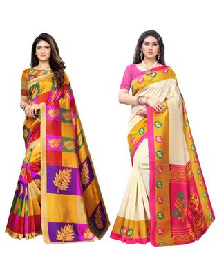 Multicolor printed poly silk saree with blouse 1