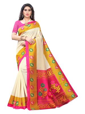 Multicolor printed poly silk saree with blouse 4