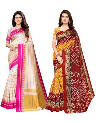 Multicolor printed poly silk saree with blouse 1