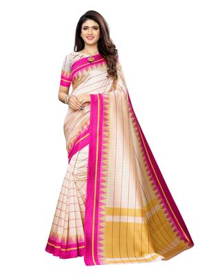 Multicolor printed poly silk saree with blouse 2