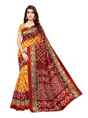Multicolor printed poly silk saree with blouse 4