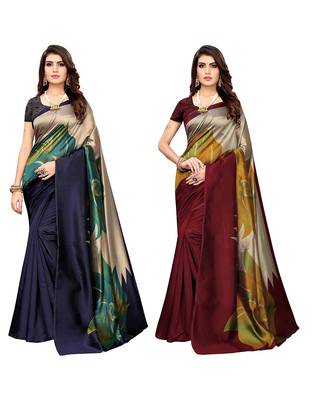 Multicolor printed poly silk saree with blouse 1