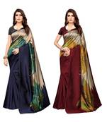Multicolor printed poly silk saree with blouse