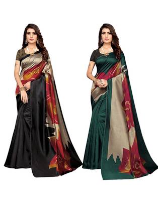 Multicolor printed poly silk saree with blouse 1