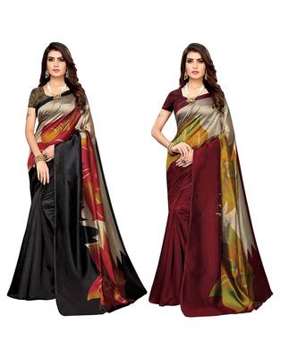 Multicolor printed poly silk saree with blouse 1