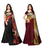 Multicolor printed poly silk saree with blouse