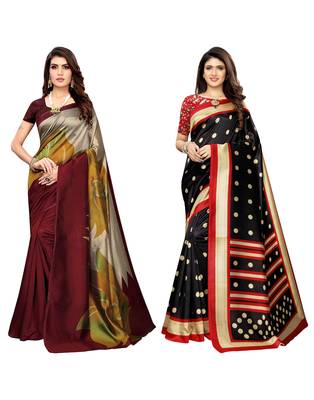 Multicolor printed poly silk saree with blouse 1