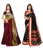 Multicolor printed poly silk saree with blouse