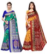Multicolor printed poly silk saree with blouse