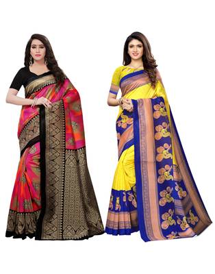 Multicolor printed poly silk saree with blouse 1
