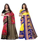 Multicolor printed poly silk saree with blouse