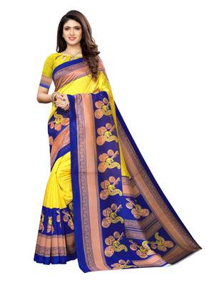 Multicolor printed poly silk saree with blouse 4