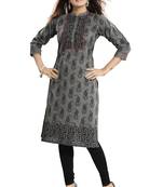 Grey printed cotton long-kurtis