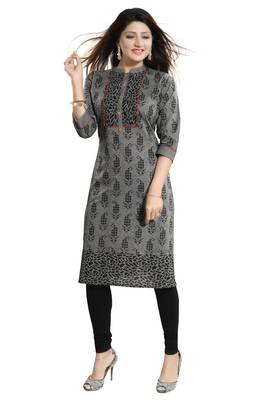 Grey printed cotton long-kurtis 2