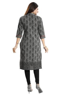Grey printed cotton long-kurtis 3