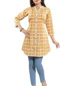 Yellow printed cotton long-kurtis