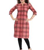 Pink printed cotton long-kurtis