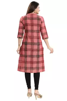 Pink printed cotton long-kurtis