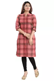 Pink printed cotton long-kurtis